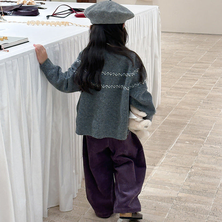 【90-150】花柄＆ボタンデザインカーディガン