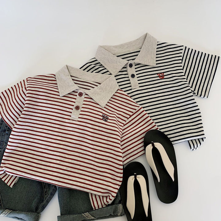 【90-140】ボーダー柄ポロシャツ