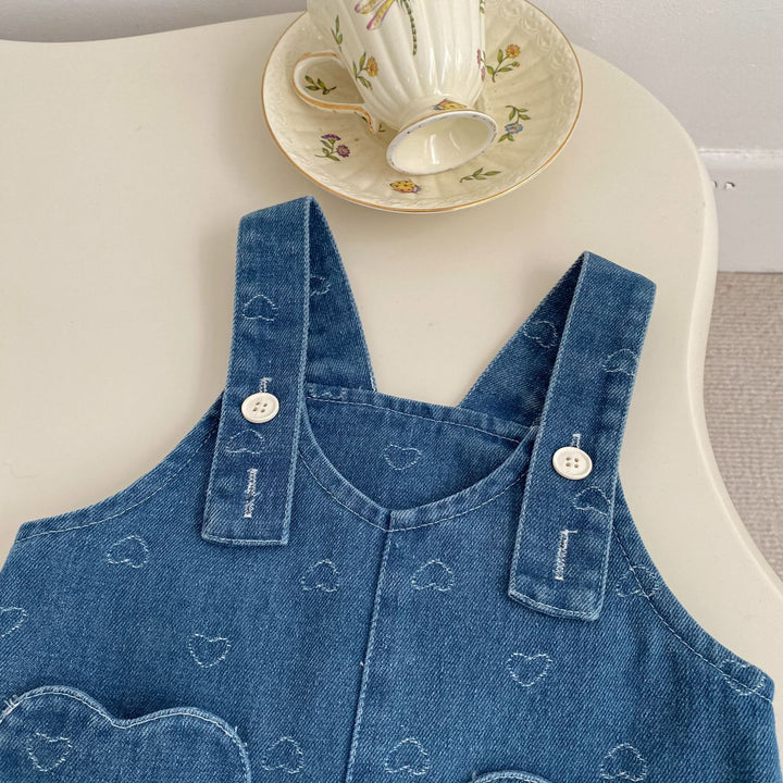 【73-120】ハートデザインサロペットデニムスカート