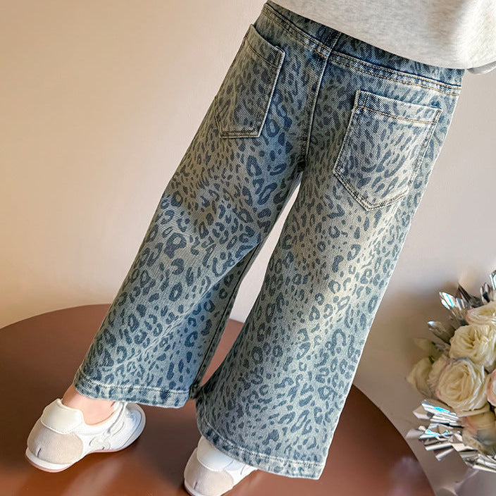 【80-140】レオパード柄デニムパンツ