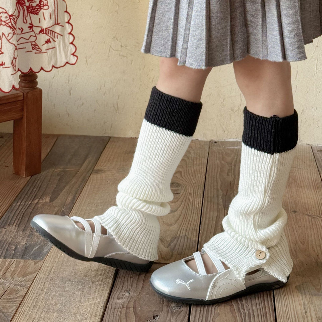 裾ボタンバイカラーレッグウォーマー