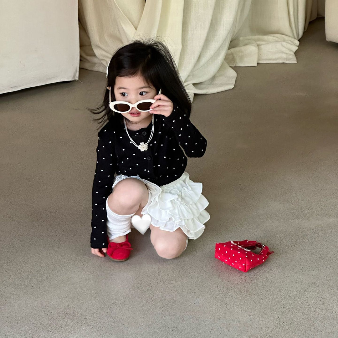 【90-140】ドット柄長袖カーディガン