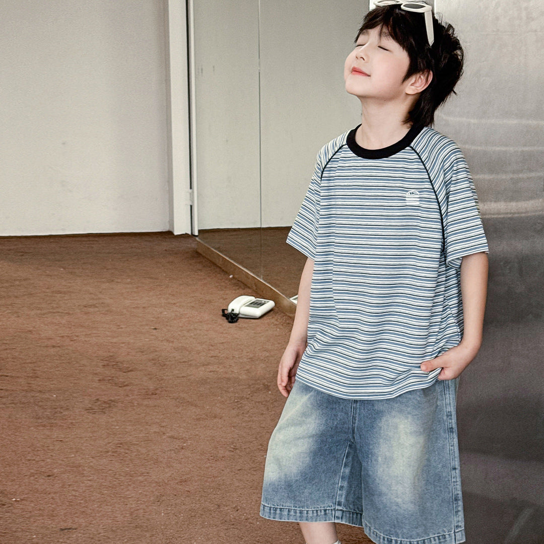 【90-150】ミドル丈シンプルデニムパンツ