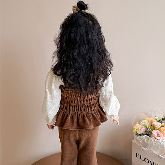 【90-140】レイヤード風トップス×フレアロングパンツセット