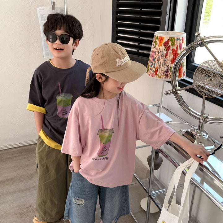 【100-150】抹茶ドリンクデザインTシャツ