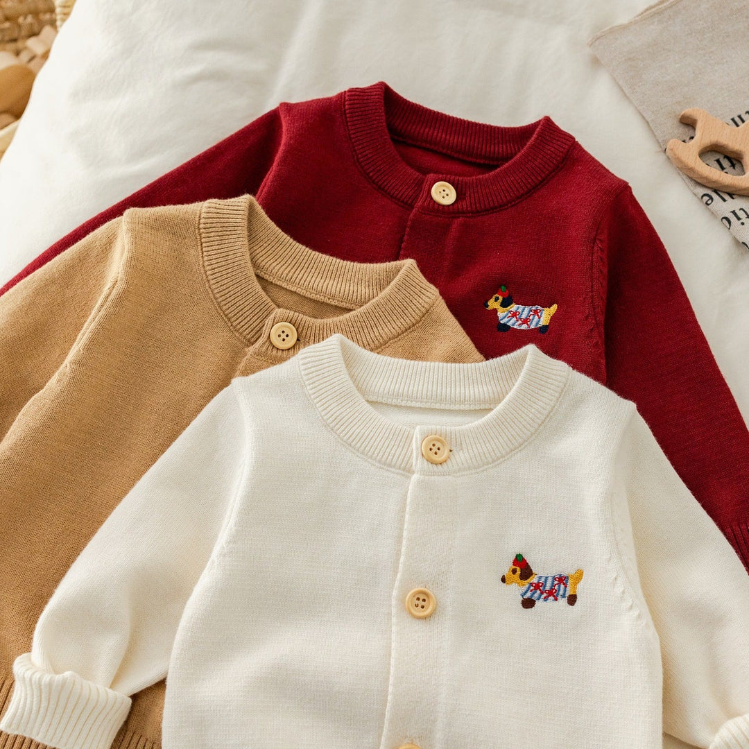 【73-100】ワンポイント刺繍ニットカーディガン