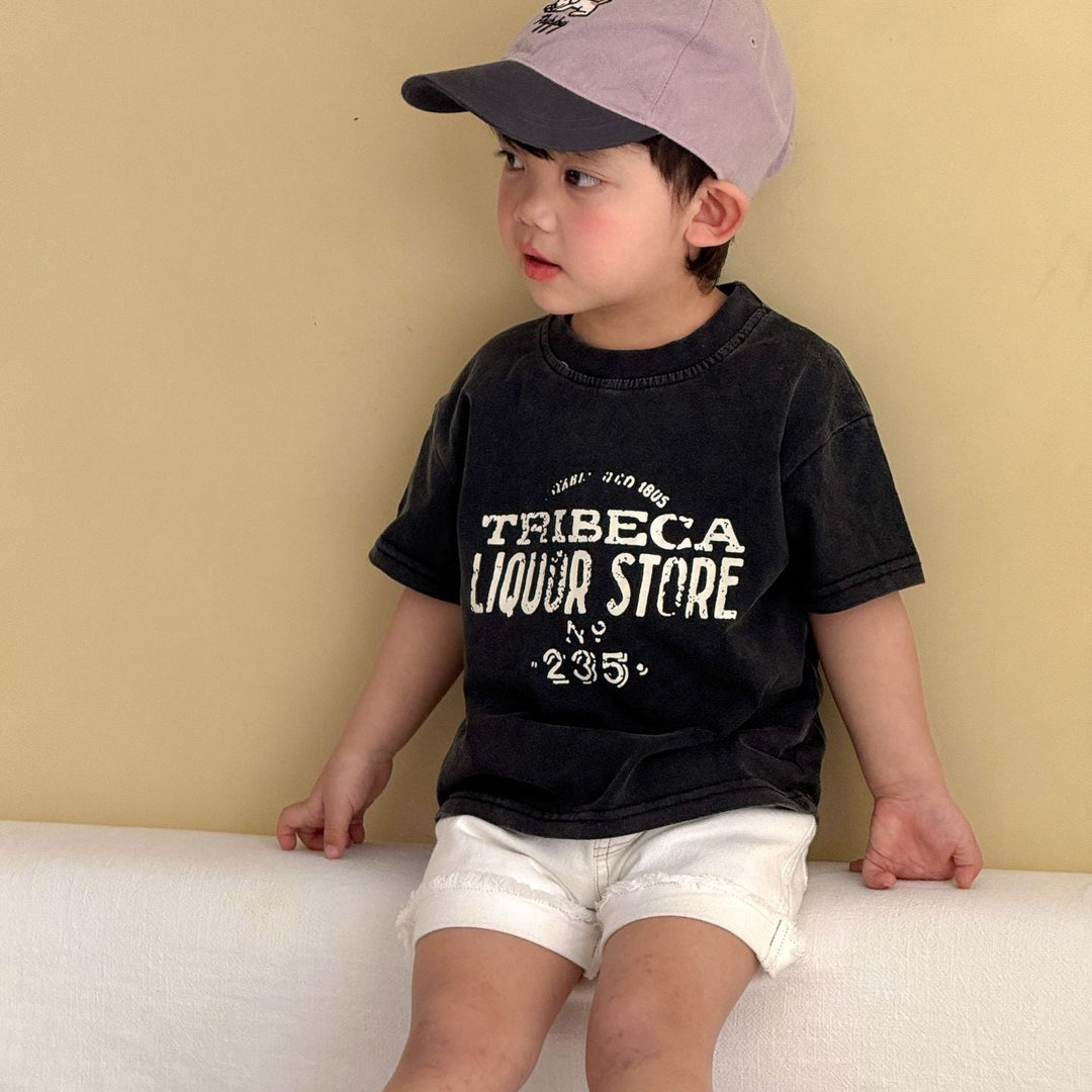 【80-150】ユーズド風ロゴデザインTシャツ