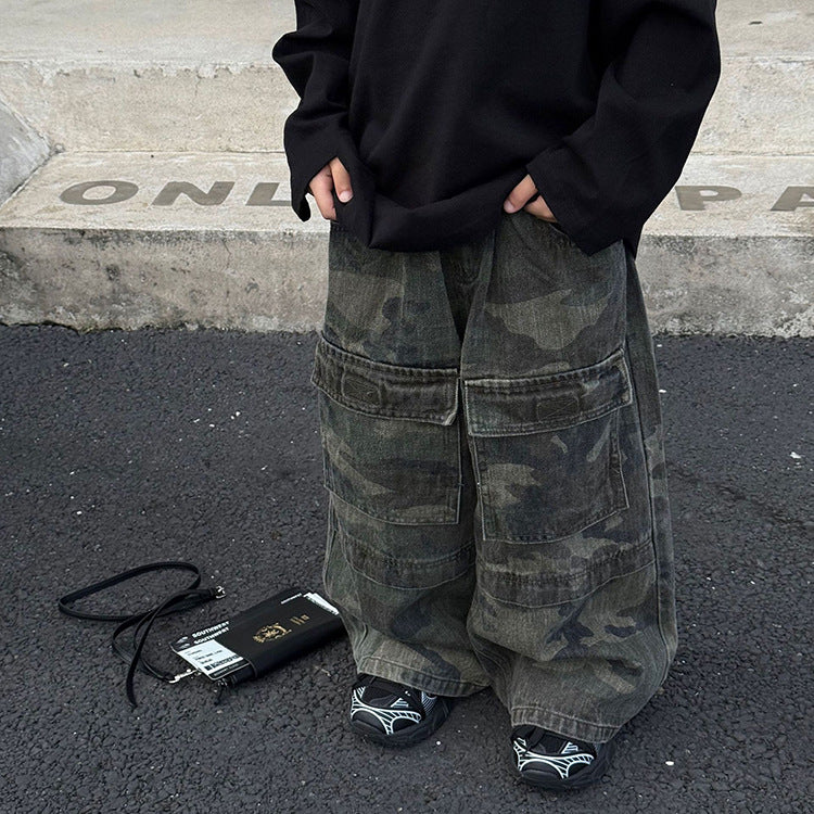 【90-150】迷彩柄ワイドパンツ