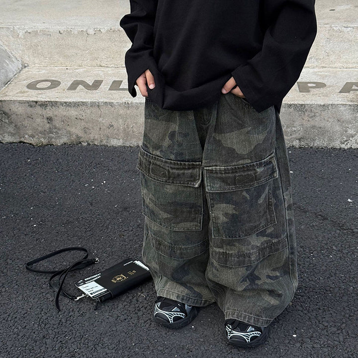 【90-150】迷彩柄ワイドパンツ