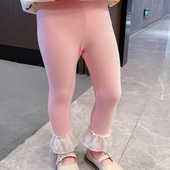 【90-140】レース＆リボンヘムレギンスパンツ