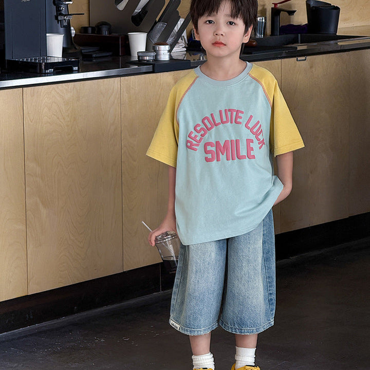 【90-150】ラグランスリーブカジュアルTシャツ