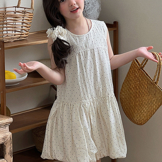 【90-140】ドット柄デザイン切替ワンピース