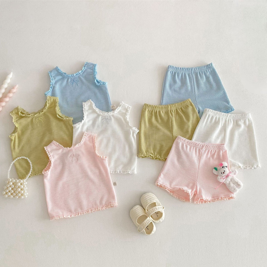 【73-100】フリルデザインノースリーブ×ショートパンツセット