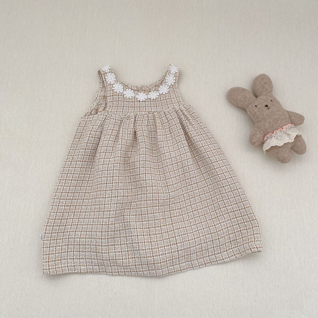 【80-130】フラワーモチーフチェック柄ワンピース