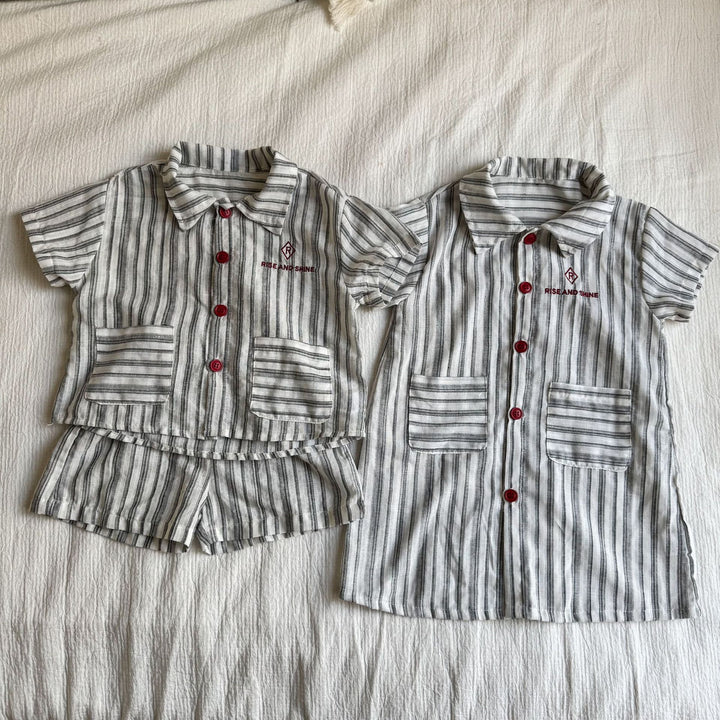 【80-150】ストライプデザイン半袖セットアップ