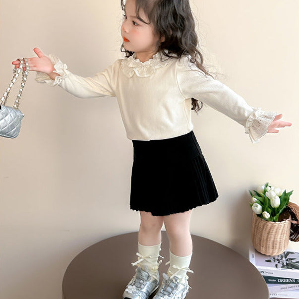 【90-140】レースフリル長袖プルオーバー