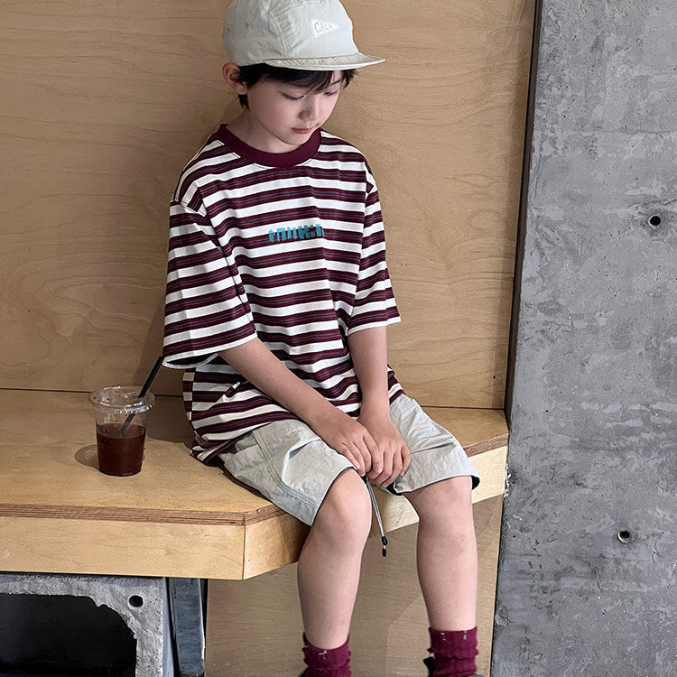 【120-150】ボーダーリラックスTシャツ