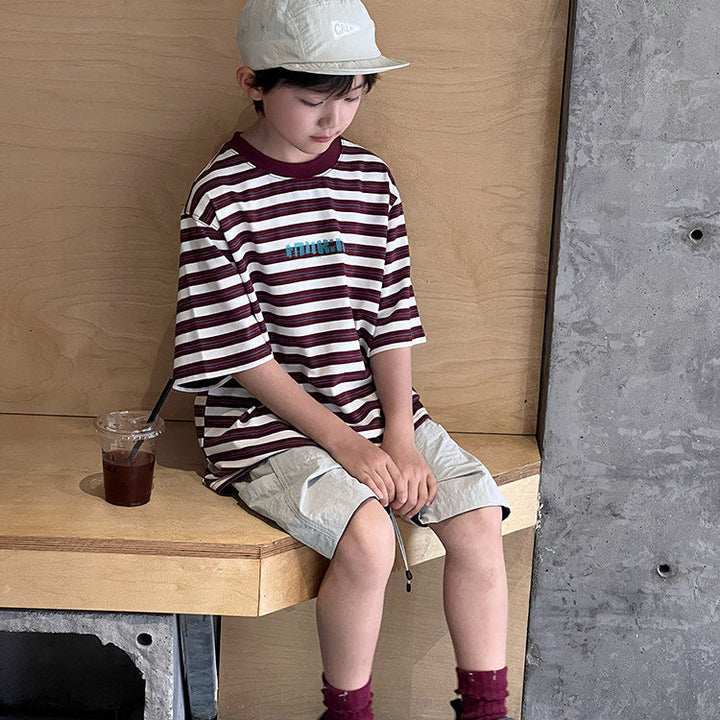 【120-150】ボーダーリラックスTシャツ
