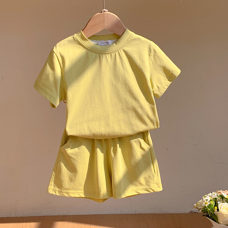 【90-150】シンプルカラーTシャツ×ハーフパンツセット