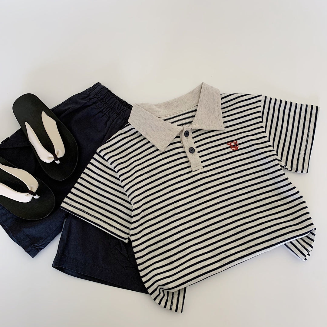 【90-140】ボーダー柄ポロシャツ