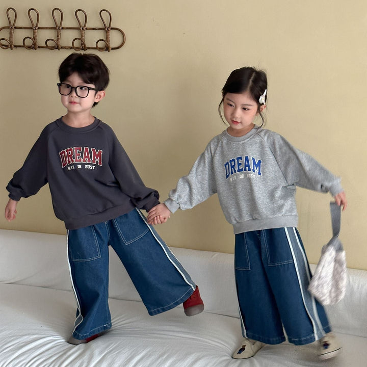 【80-150】ラインデザインワイドデニムパンツ