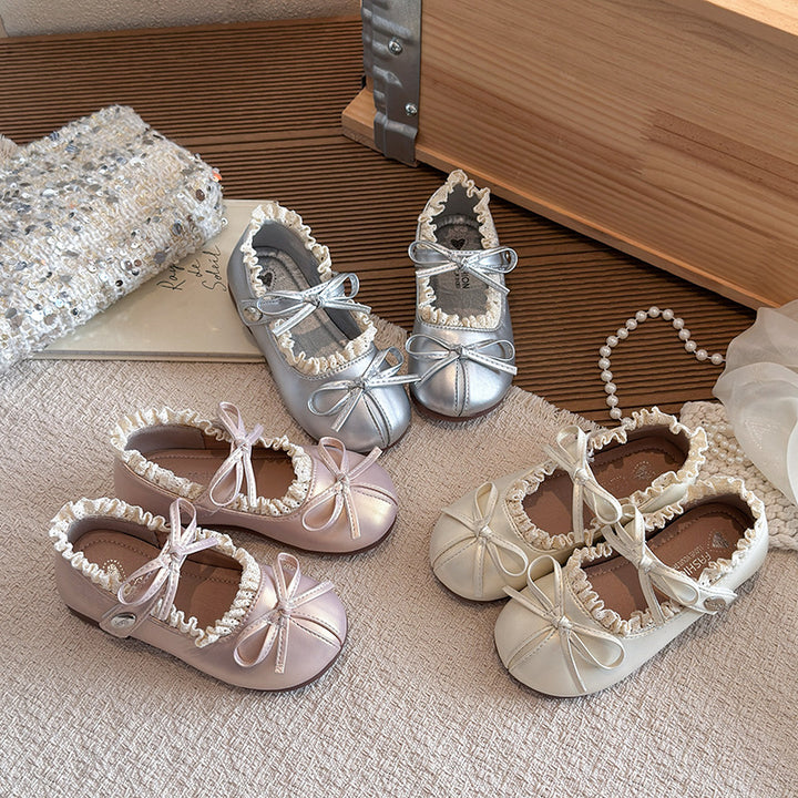 【14.5-21.5】リボン＆フリルデザインバレエシューズ