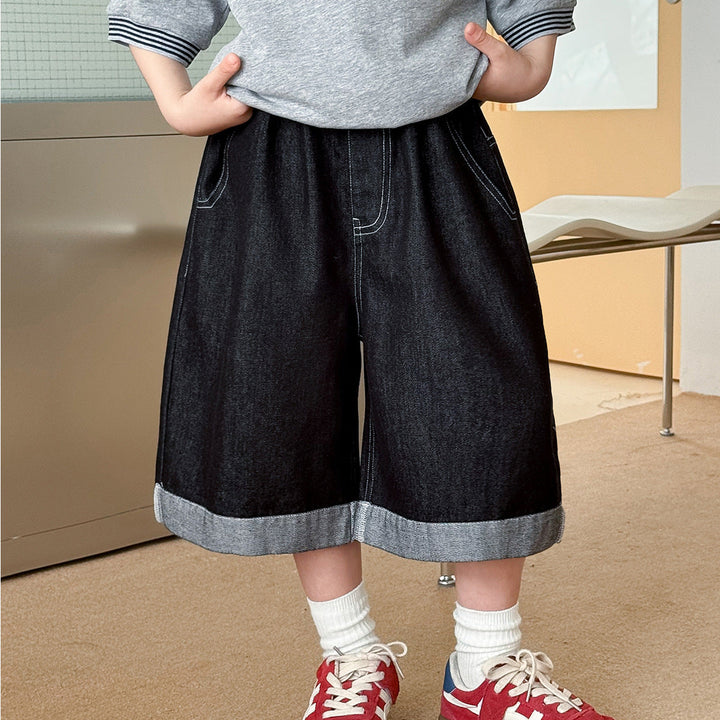 【90-150】ロールアップミドル丈デニムパンツ