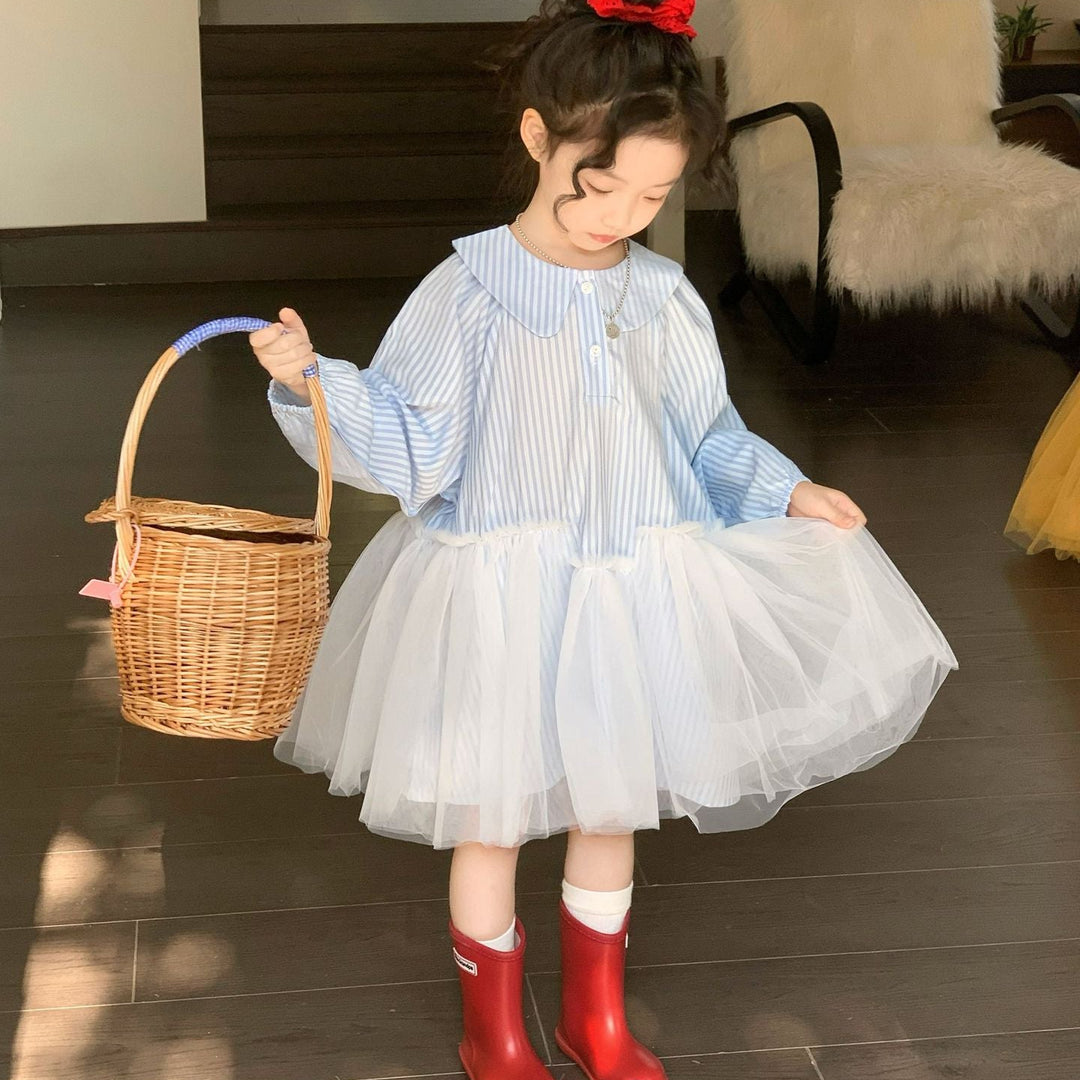 【90-140】襟付きデザイン切替ワンピース