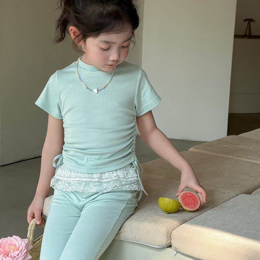 【90-140】ウエストシャーリングTシャツ×フレアパンツセット