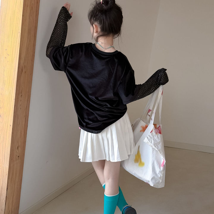 【100-150】ドット柄レイヤード風Tシャツ