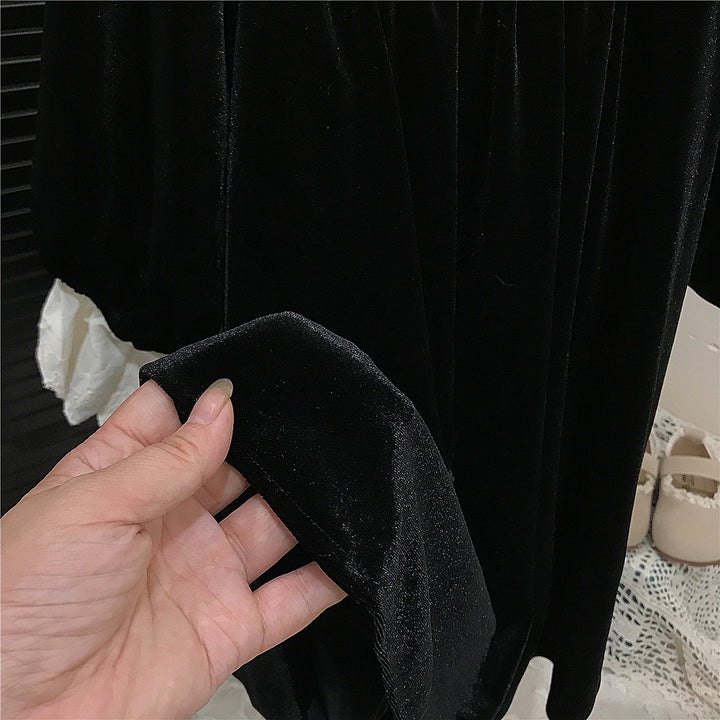 【90-140】レースデザイン長袖ワンピース