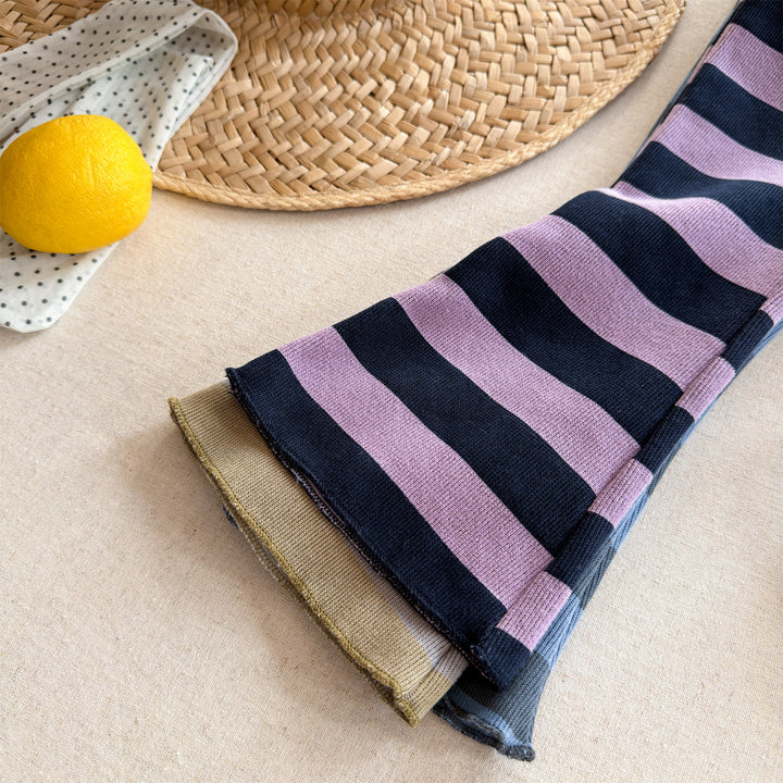 【80-130】太ボーダー柄フレアパンツ