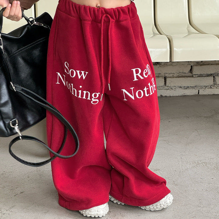 【90-150】ロゴデザイン裏起毛ロングパンツ