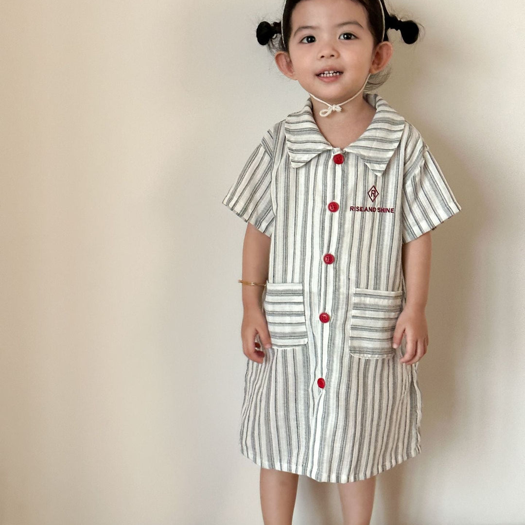 【80-150】ストライプデザイン半袖ワンピース