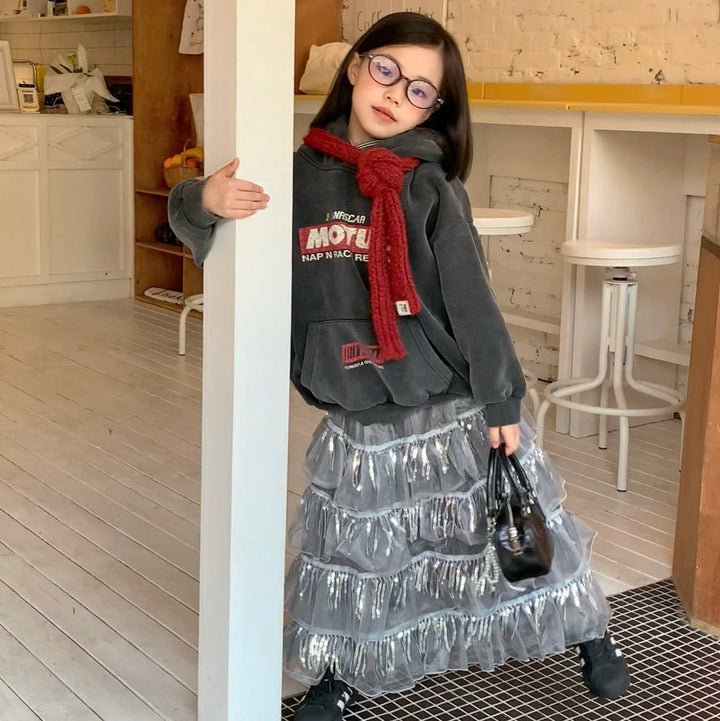 【100-150】フード付きロゴデザインプルオーバー