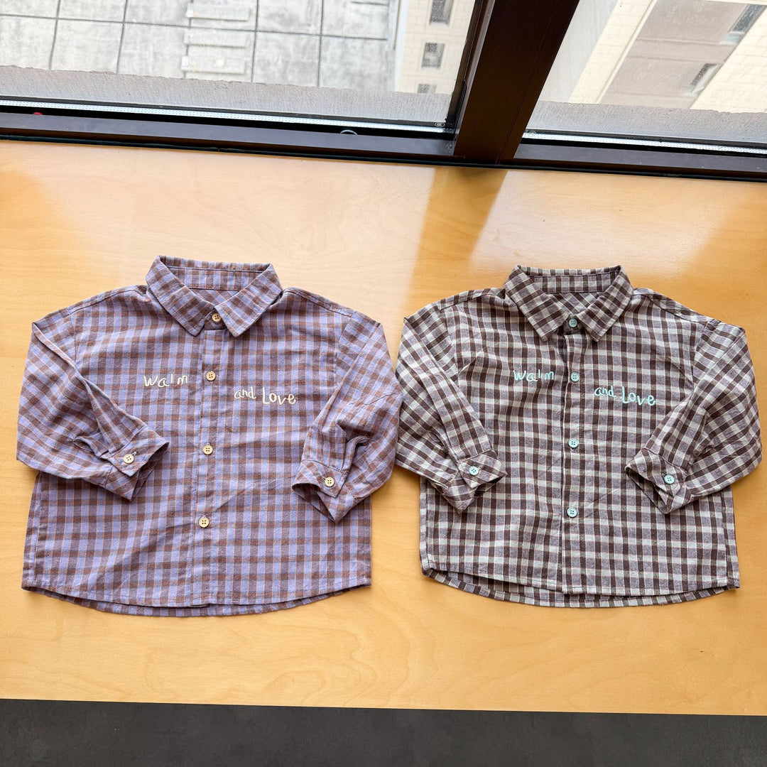 【80-150】ロゴ刺繍チェック柄シャツ