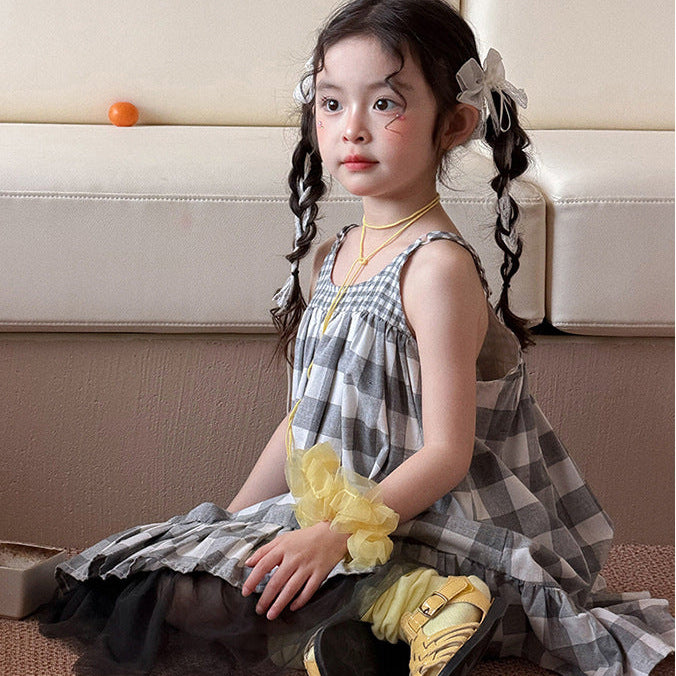 【90-150】フリルヘムギンガムチェックキャミワンピース