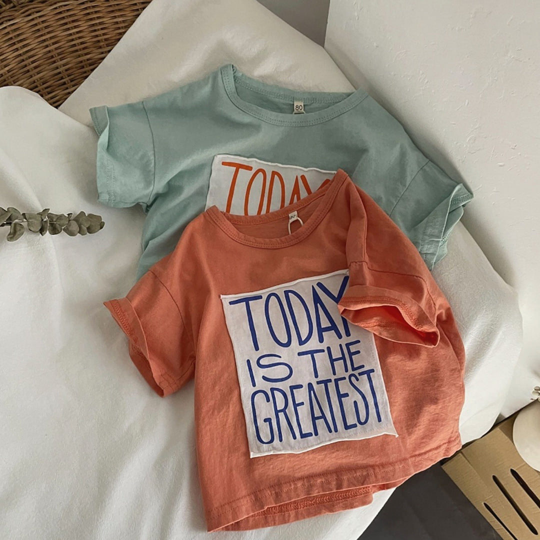 【80-120】ビッグ英字ロゴワッペンTシャツ