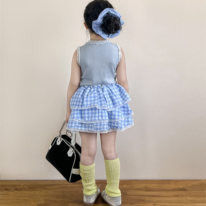 【90-140】ギンガムチェックティアードスカート