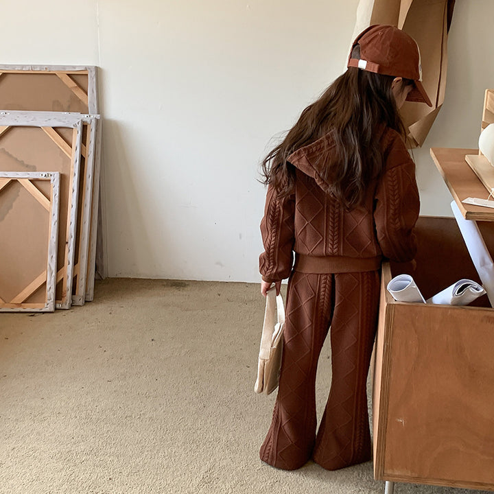 【90-150】フルジップフーディーニットパーカーセットアップ