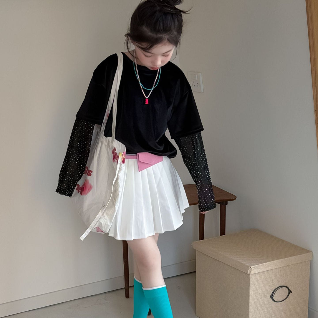 【100-150】ドット柄レイヤード風Tシャツ