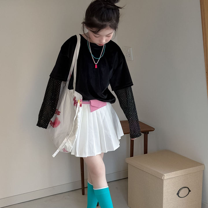 【100-150】ドット柄レイヤード風Tシャツ