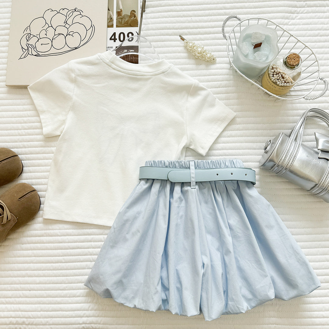 【90-140】フロントリボンTシャツ×ショートパンツセット