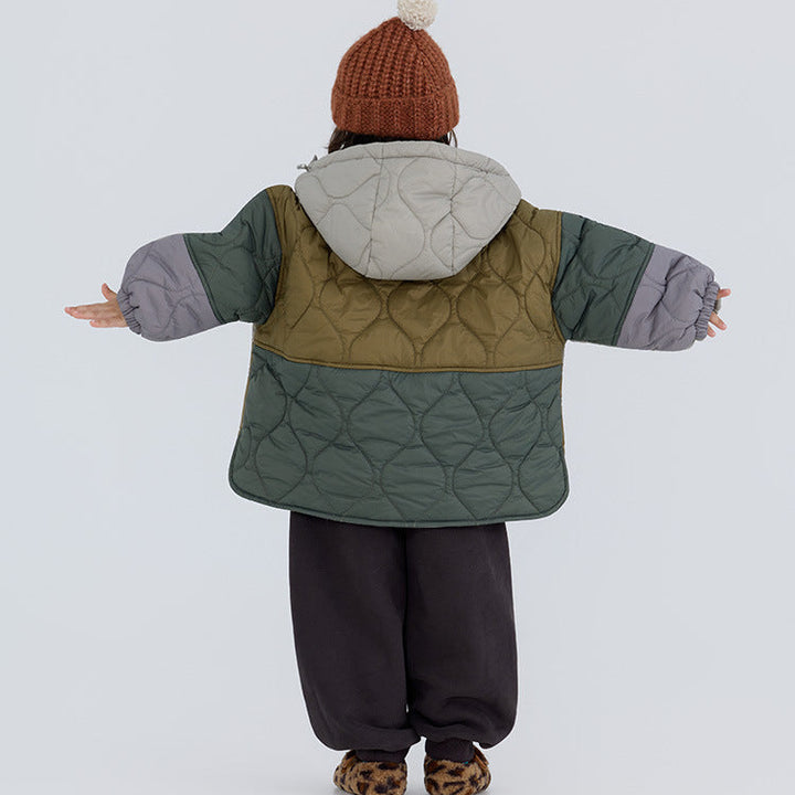 【90-150】カラーブロックデザイン中ボアジャケット