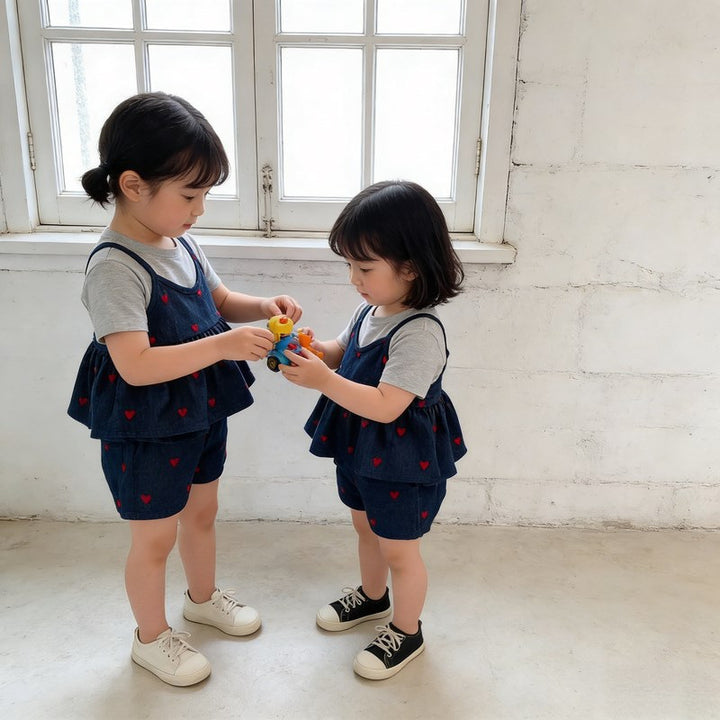 【80-130】ハート柄キャミソール×ショートパンツセット