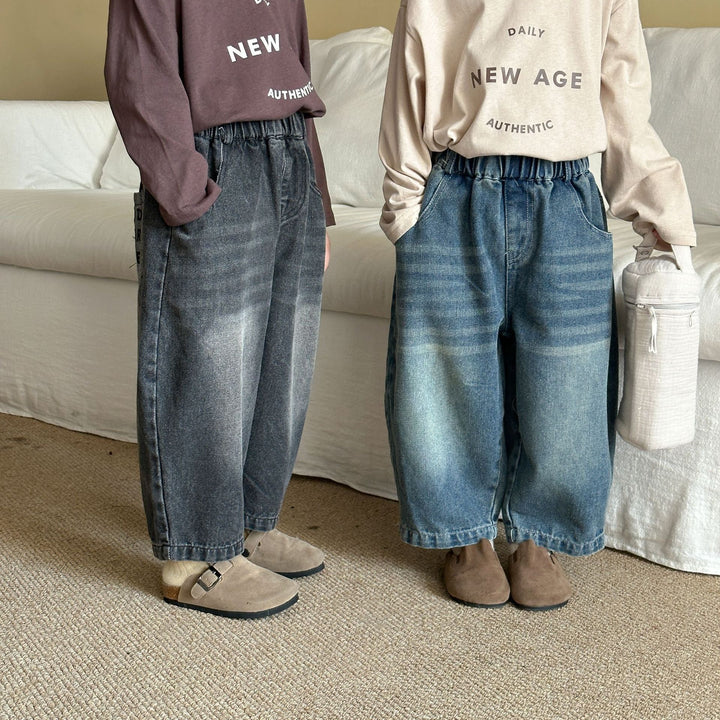 【80-150】バックポケットロゴデニムパンツ