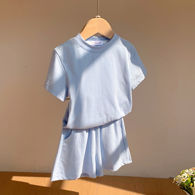 【90-150】シンプルカラーTシャツ×ハーフパンツセット