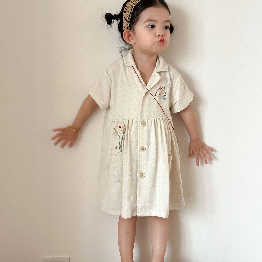 【80-150】ナチュラル半袖ワンピース