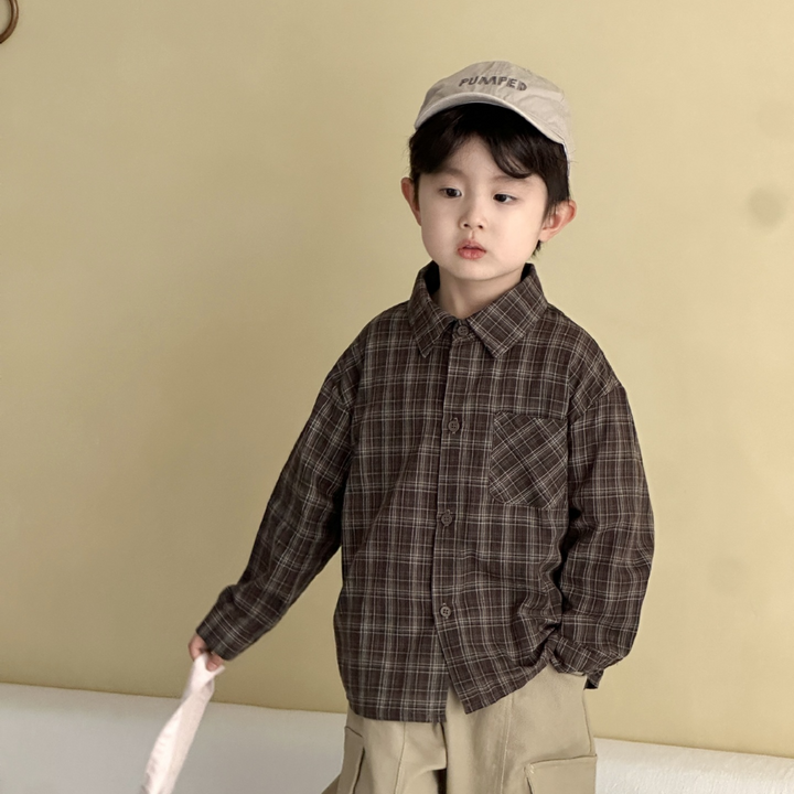 【80-150】チェック柄シンプルシャツ
