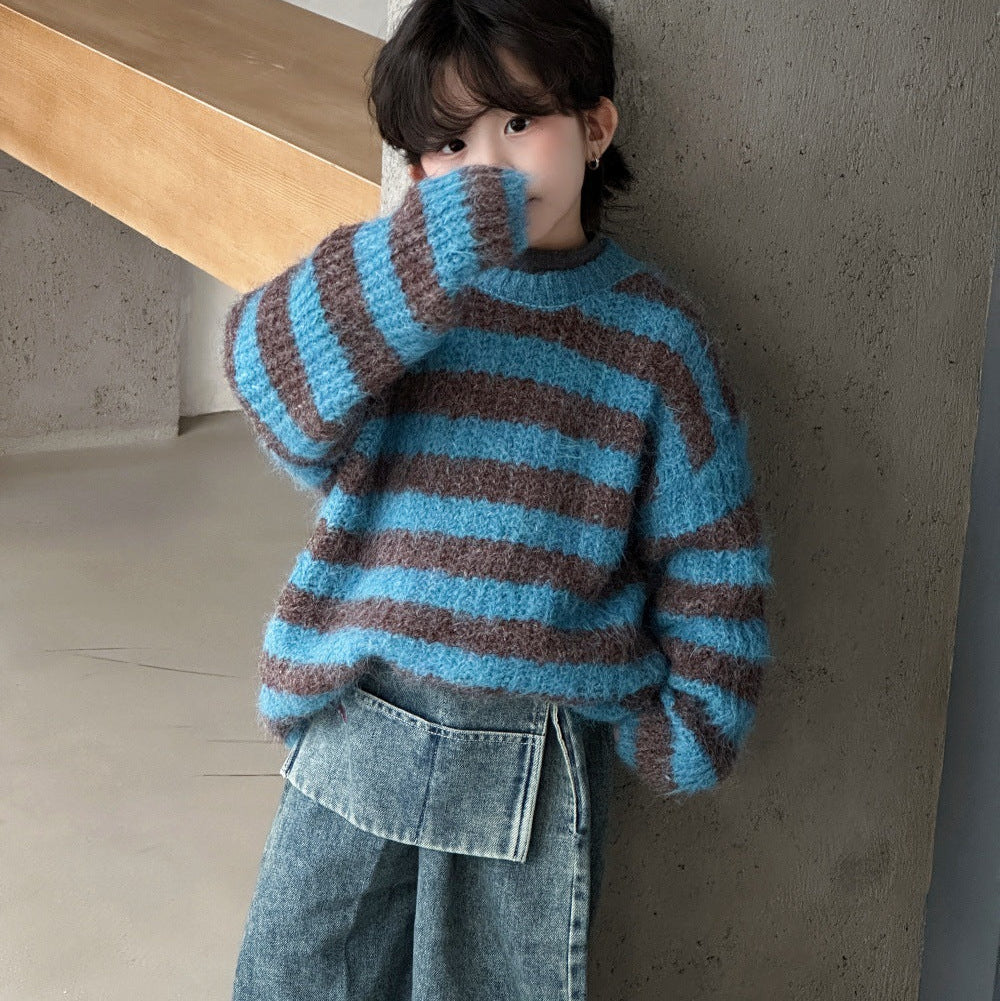 【90-150】ボーダー柄ニットプルオーバー